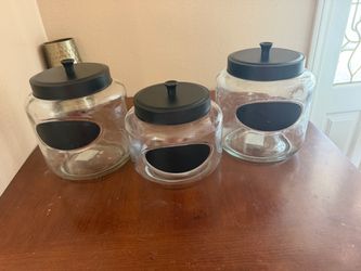 Set of 3 Glass Canisters with Black Lids