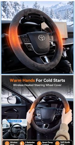 Wireless Heated Steering Wheel Cover, Rechargeable Dual Battery, Suede