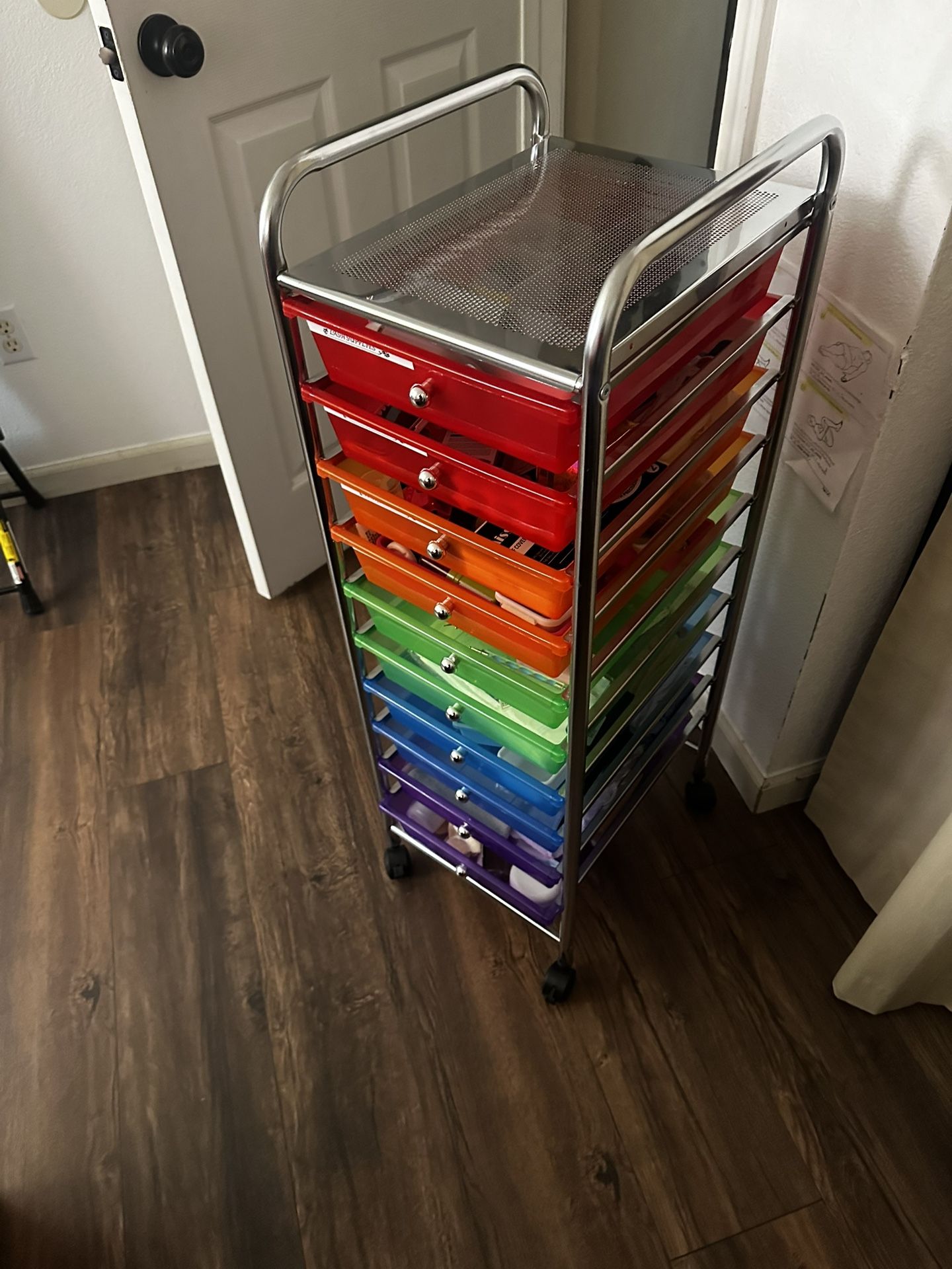 Drawer Multi-Color Rolling Cart, Rainbow
