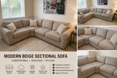 Modern Sectional Sofa – Beige/Linen Style – Very Comfortable