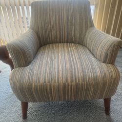 Lidia Fabric Accent Chair Blue / Tan Stripes Wood Legs 