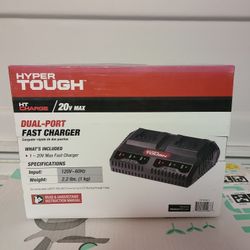 Hyper Tough 20v Max Lithium-Ion Dual Port Fast Charger With Quick Battery Charging