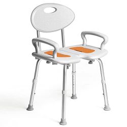 Vellisond Heavy Duty Shower Chair with Arms and Back for Inside Shower Stall, Extra Large Tall Cutout Bath Chair for Bathtub, Adjustable Shower Seat f