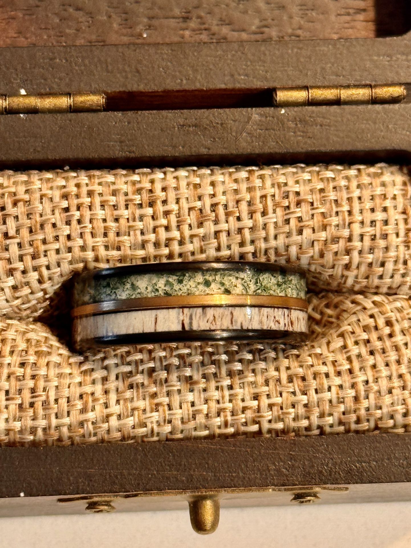 Moss Agate & Antler Men’s Wedding Band size 10.5