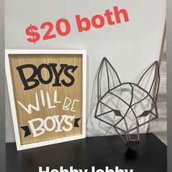 Hobby Lobby Boys Will Be Boys Sign & Geometric Fox Head Decor