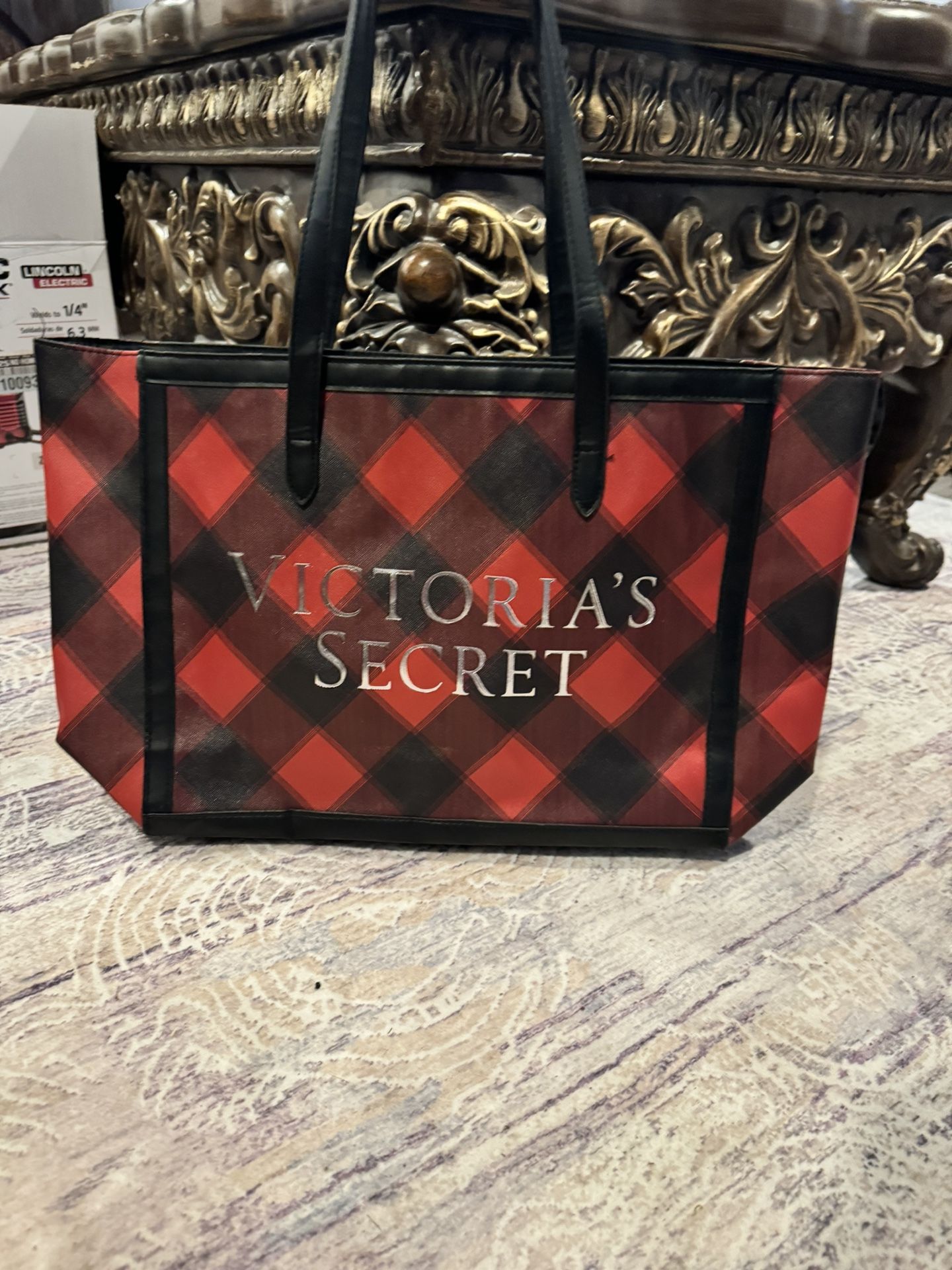 Victoria Secret Red Plaid Large Tote Bag