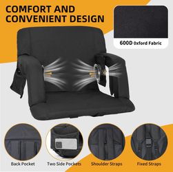 Black Padded Stadium Seat with Armrests
