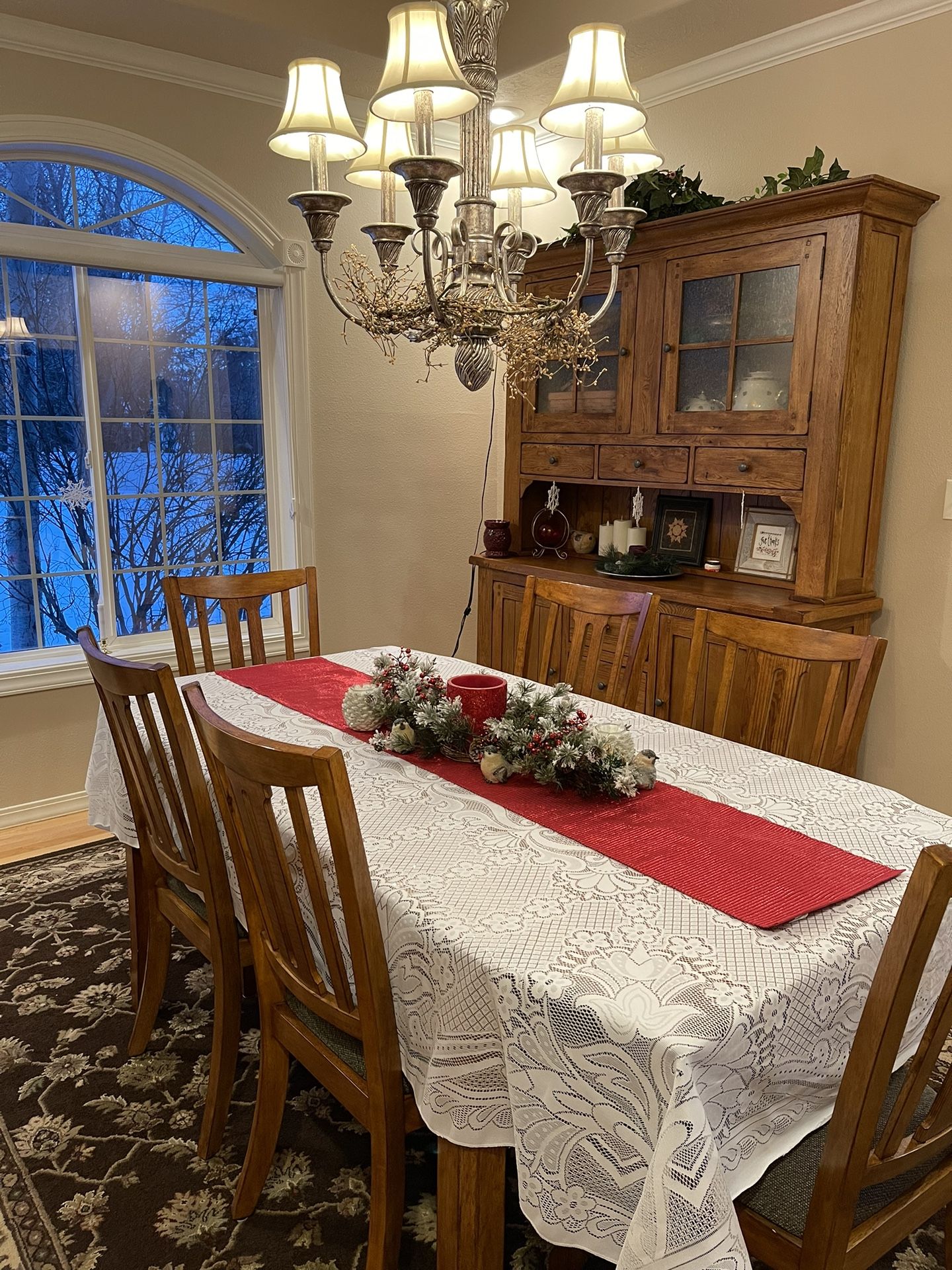 Dining Room Set, Buffet and Lighted Hutch