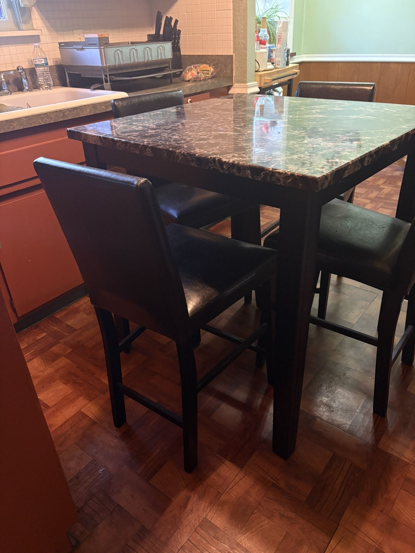 Black Marble Dining Table and 4 Black Chairs