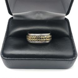 925 Sterling Silver Two Tone Braided Spinner band ring Size 9