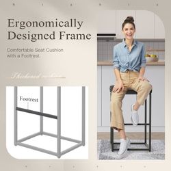 Assembled Upholstered Counter & Bar Stool with Footrest, Set of 2