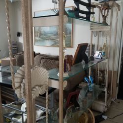 Dinning room set and glass shelves room divider