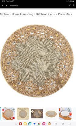 13 Inch Beige Silver Beaded Pleacemats For Dining Table (43)