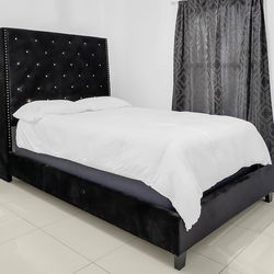Queen bed frame - Black Suede