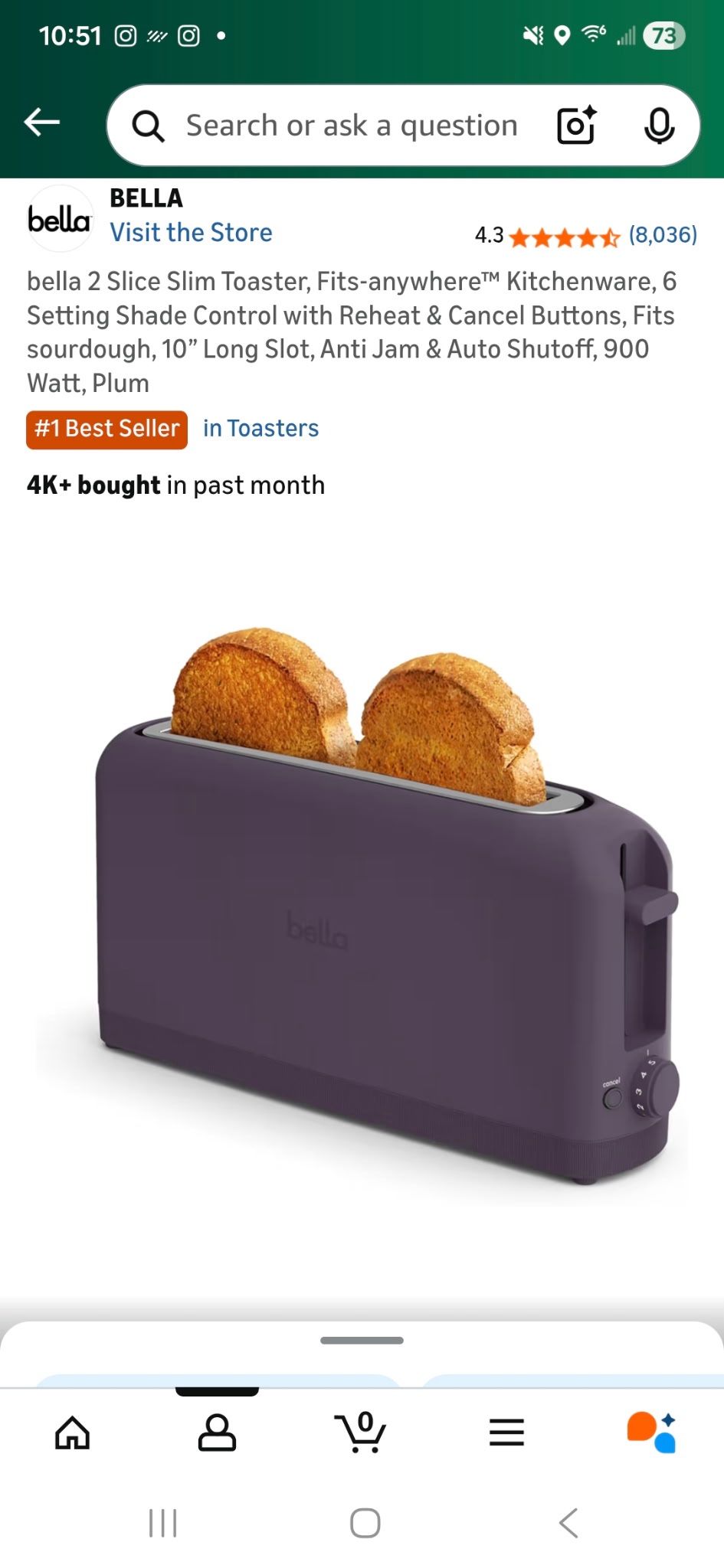 bella 2 Slice Slim Toaster