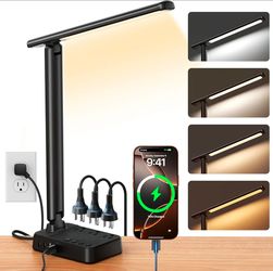 3 AC Outlets & 4 USB Ports (2 USB-C), Stepless Dimming & 2800K-6500K Eye-Caring Desk Light,