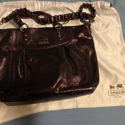  New Metallic Purple Shimmering Leather Shoulder Bag