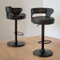 2x Bar Stools Set Chairs  Swivel /Adjustable Height> PU Leather 