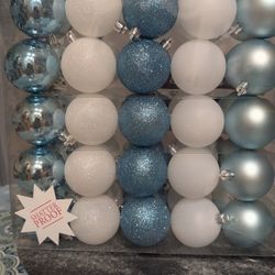 New Blue & White Shatter Proof Christmas Tree Balls