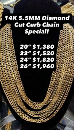14K 5.5MM Diamond Cut Curb Chain