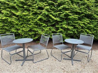 Set of 2 Grey Metal Bistro Tables and Chairs (2 Tables, 4 Chairs)