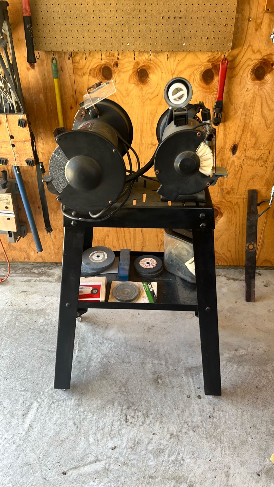 Two Dual Bench Grinders With Bench And accessories