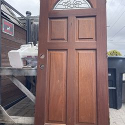 Exterior Solid Wooden Front Door with Top Half Moon Glass & 4 Raised Panels 36" x 80".