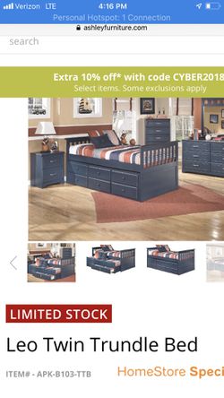 Trundle bed with side table and mattress