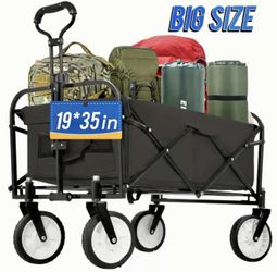 35"Collapsible Wagon Cart Folding Foldable Garden Cart With Large Capacity, Capacity Portable Utility Wagon Cart Heavy Duty For Beach Camping Shopping