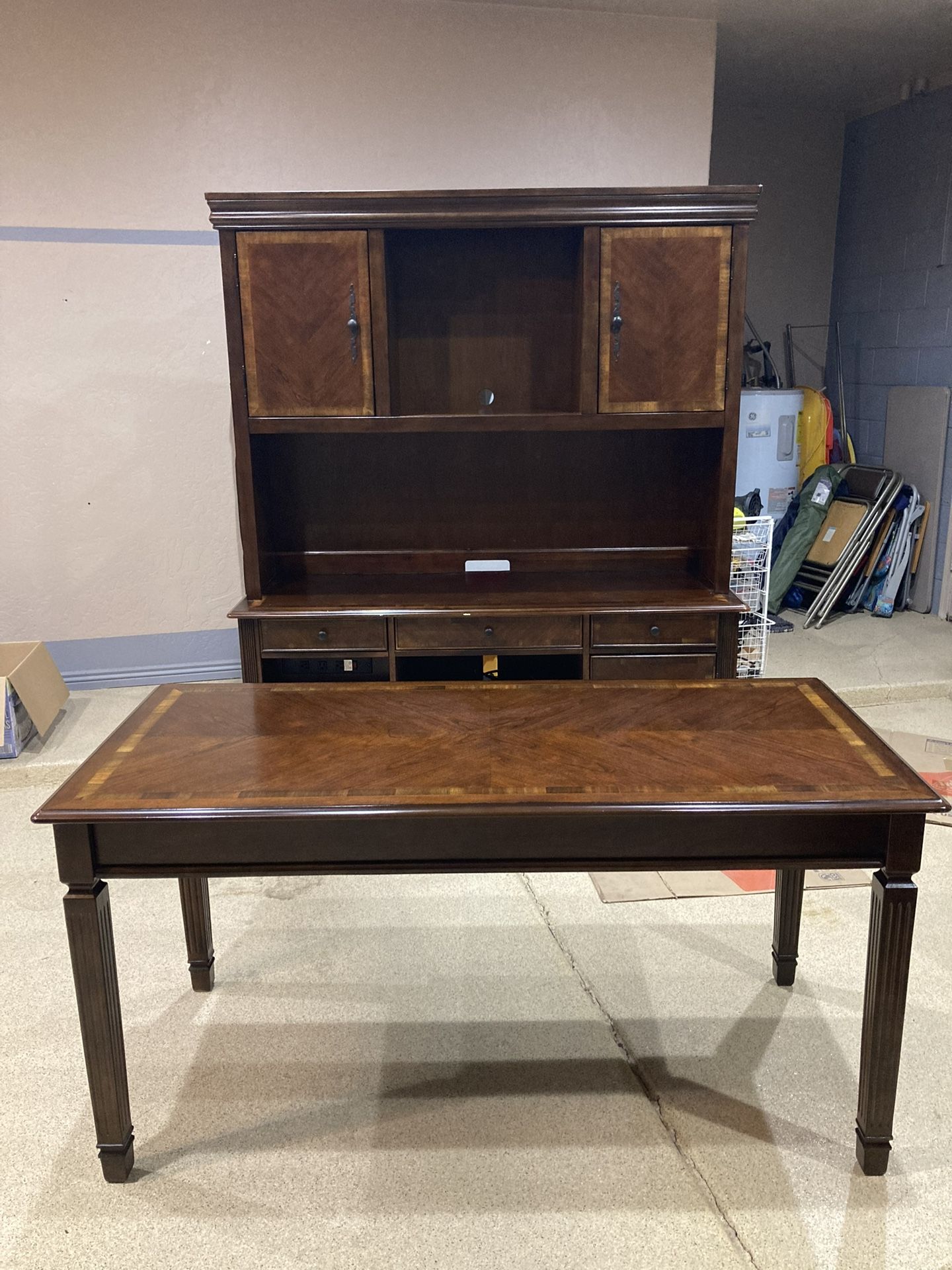 Matching Office Desk + Hutch – Wood Laminate – Great Condition