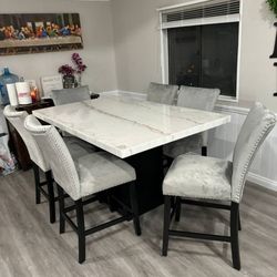 Modern Marble Top Dining Table W Chairs (6-Piece Set)