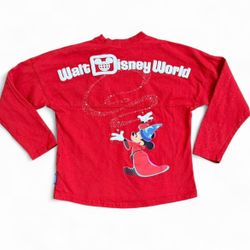 Walt Disney World kids red fantasia sorcerer mickey glittery Spirit Jersey