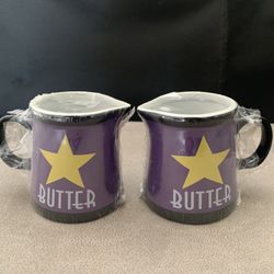 2 Popcorn Butter Pitchers Purple & Black