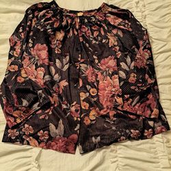 Women's Top Shirt Size Large Sheer Floral Decor 