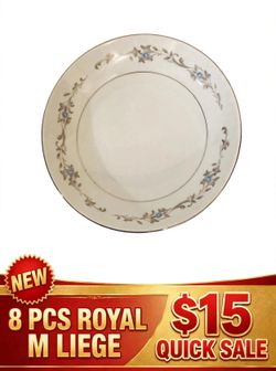 Royal M by Saji Fine China Japan - Set of 8 Fruit Dessert Bowls - Liege 713 Pattern - Platinum Rim Blue Floral