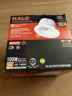 Halo 6” canless led 5 color selectable recessed adjustable deep baffle led down light  