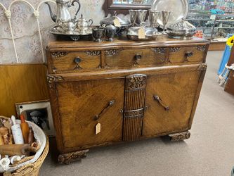 Antique Art Deco Tiger Oak Buffet Sideboard