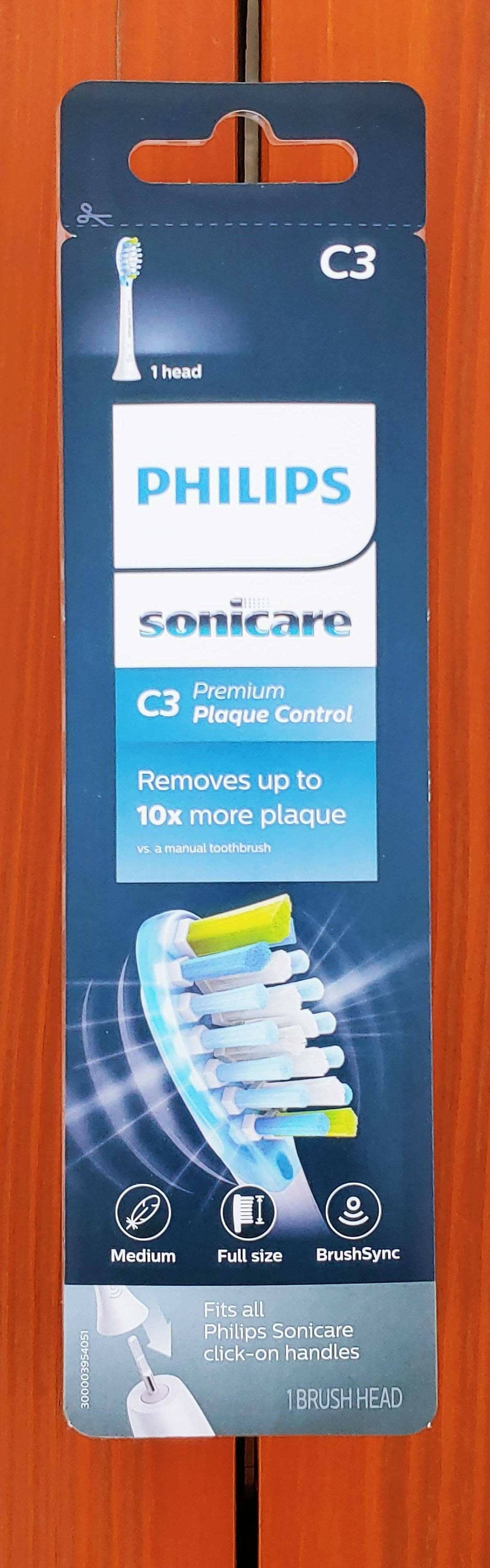 BRAND NEW Genuine Philips Sonicare C3 Premium Plaque Control Replacement Brush Head HX9041/30 | 1 Pack Brush head | Medium | Full Size | BrushSync