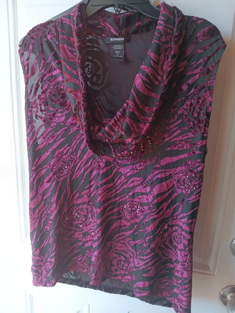 Express Velvet Material With Gem Stones Burgundy Color XL