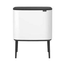 SALE! New 9 Gallon Dual Compartment White Steel Rectangular Recycling Touch Top Trash Can with Legs