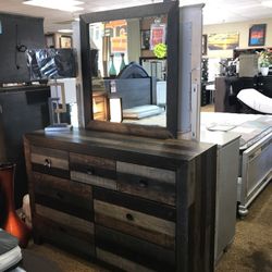 Vintage Gray Dresser And Mirror 