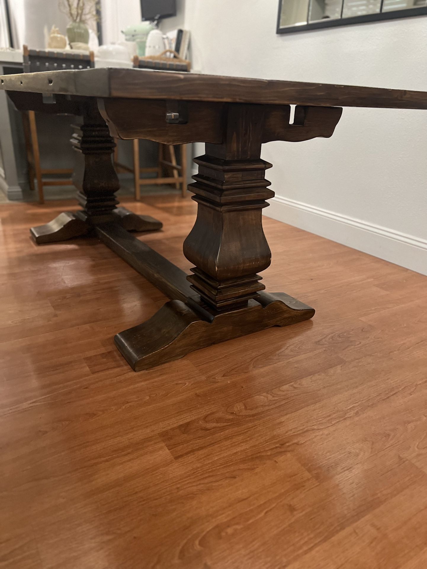 Salvaged wood trestle rectangular extension dining table best sale