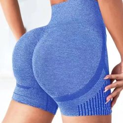 Women Yoga Shorts High Waist Workout Shorts Fitness Yoga Butt Lift (Blue)