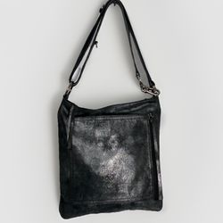 CARLA MANCINI, RILEY black silver  multi pockets adjustable long strap $348