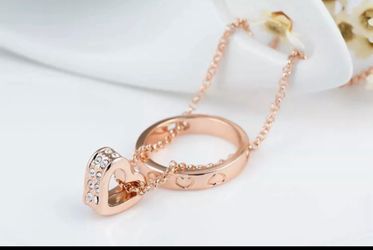 18k Rose Gold Plated CZ Diamond Circle Heart Pendant Charm Necklace