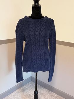 Nautica Navy Cable Knit Crewneck Sweater M Cotton Blend Classic Cozy Fall Preppy