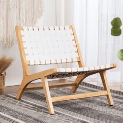 Woven Leather Cane Accent Chairs White 