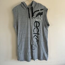 RHINO ECKO UNLTD Pullover Hoodie Shirt Men L Gray Black Sleeveless Large
