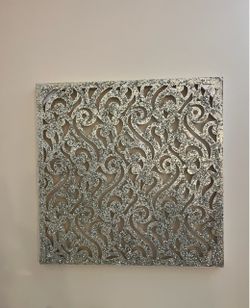 Silver Glitter Scroll Wall Art Panel