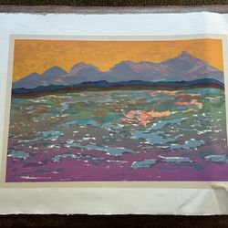 ELEANOR PHILLIPS Listed c1980 Serigraph Sunset Mountainscape